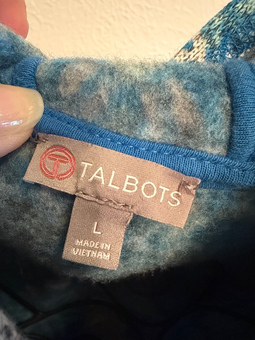❄️❄️❄️BOGOHO❄️❄️❄️Talbots Blue Snowflake Pattern Pullover Hoodie-Large - Picture 11 of 12